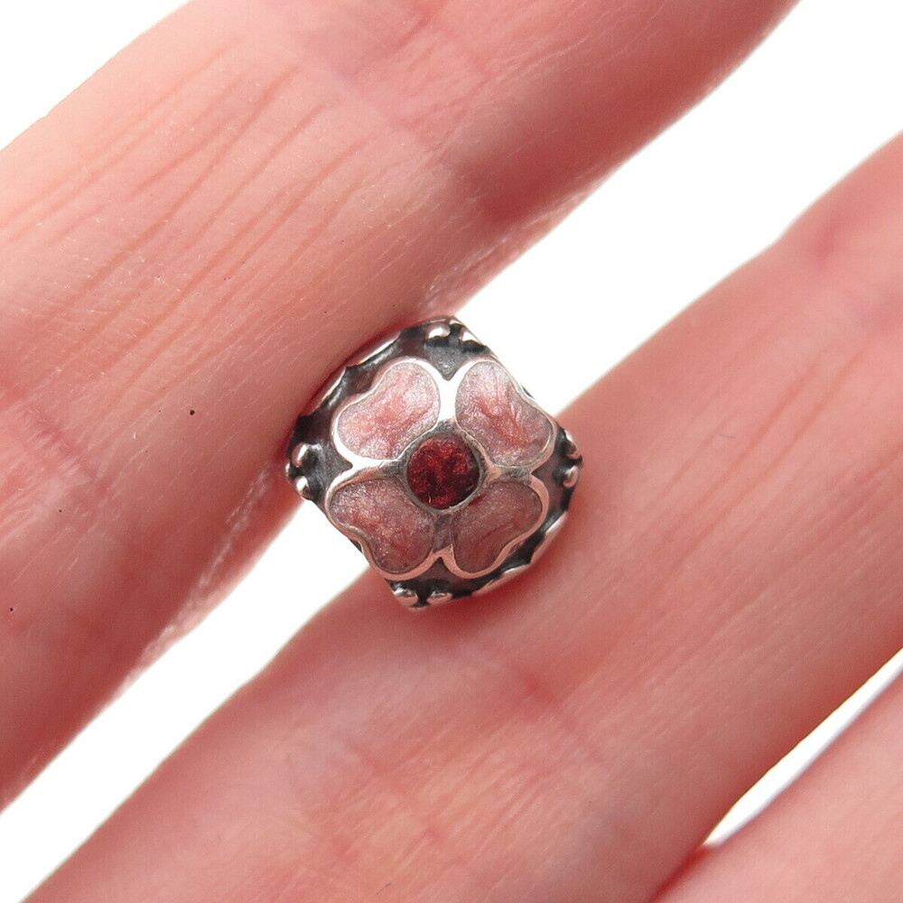 Pandora 925 Sterling Silver Enamel Daisy Flower Slide Bead Charm